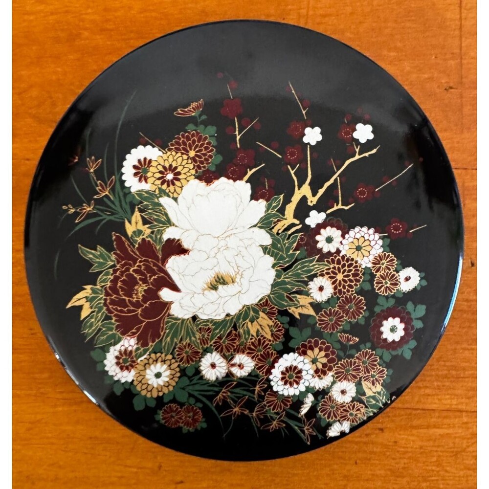 Japanese Peony Chrysanthemum Lacquer Suzuribako Maki-e Style Calligraphy Set
